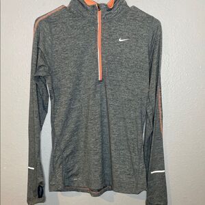 Nike DriFit Gray and Peach Orange Quarter-Zip Pullover Thumbholes Size Small